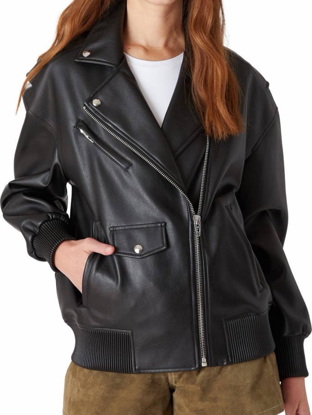 Blank NYC Black Faux Leather Moto Bomber Jacket